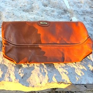 Vintage 1970s Phillippe brown leather fold over clutch bag purse luxury craftman